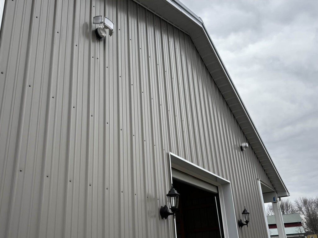 Completed pole barn exterior LED lighting